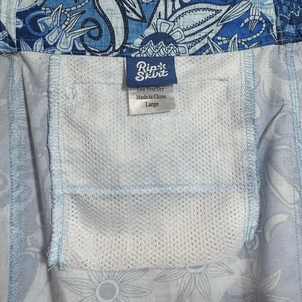 RipSkirt Blue Floral Paisley Patchwork Pull On Skirt Women L Hawaii Swim Pockets - Picture 11 of 12